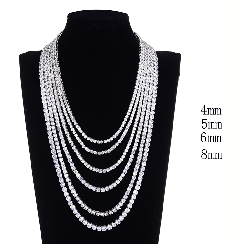 Tennis Chain European Hip Hop Alloy Zircon Necklace in a Row Ins Popular Tennis Chain Multi-Specification New