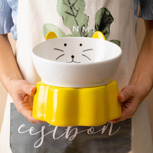 日式陶瓷猫碗防打翻保护颈椎加高斜口大号猫咪食盆饭碗宠物碗狗碗