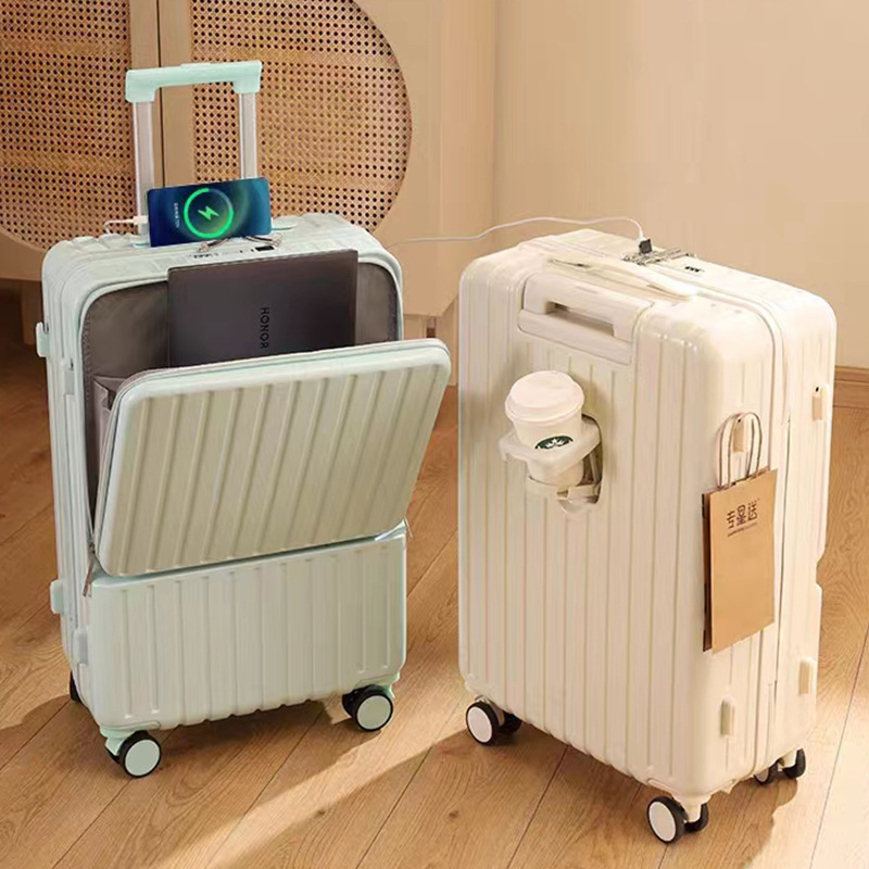 前半开口商务行李箱拉杆箱万向轮多功能登机箱20寸充电便携旅行箱