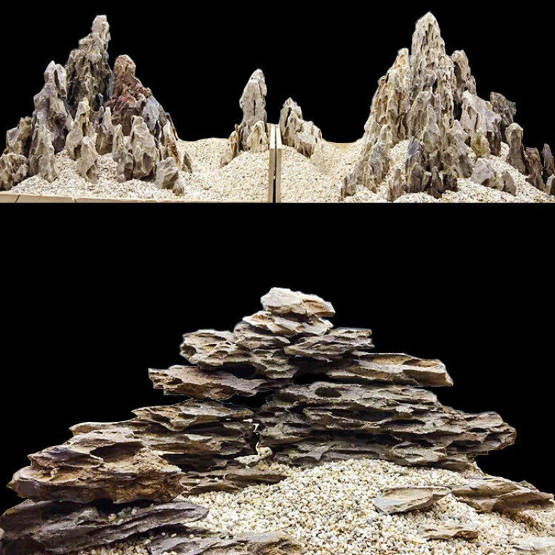 鱼缸造景套餐石假山大块松皮石多孔酸洗青龙石草缸成品真石头跨境