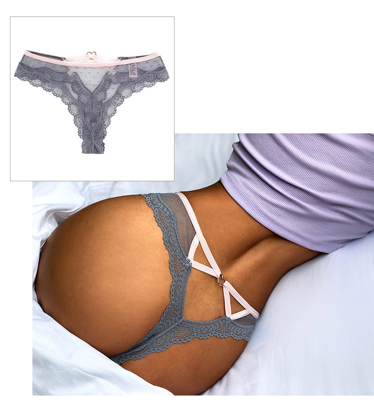 European and American Hot Love Peach Hip Hollow Sexy Underwear Women's Lace Pure Want Transparent T-Back Black Briefs