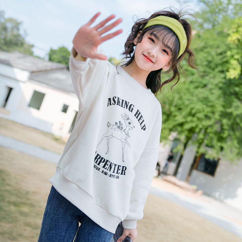韩版女童卫衣卡通2023春季新品儿童印花字母大童宽松上衣童装代发