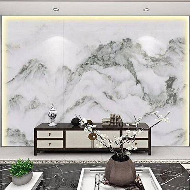 新中式仿大理石山水画岩板现代简约客厅酒店工程广东佛山厂家批发
