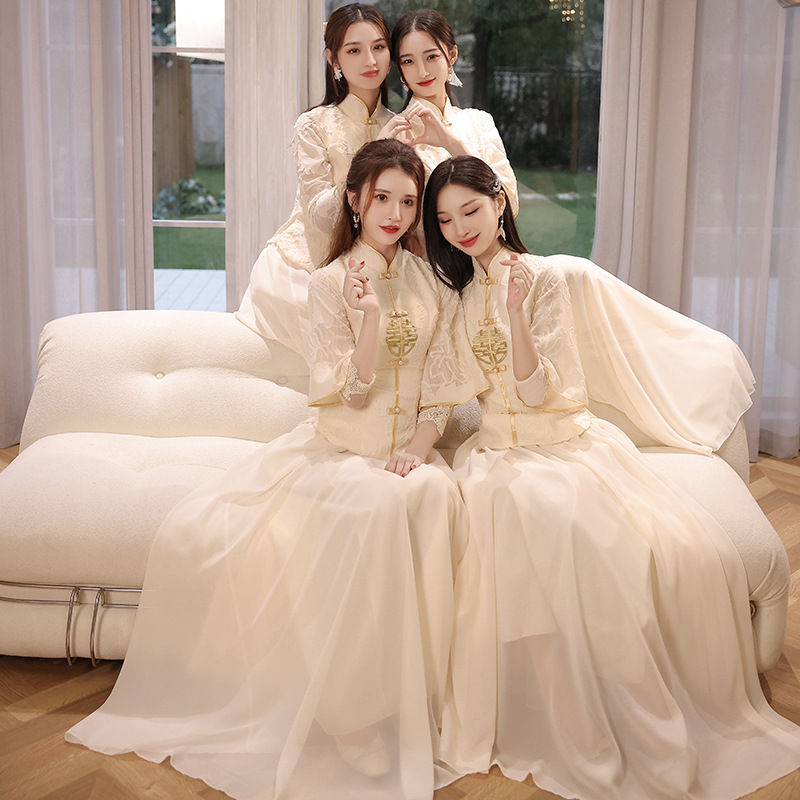 秀禾中式伴娘服2021新款简约大气礼服女婚礼姐妹团中国风秋冬季款