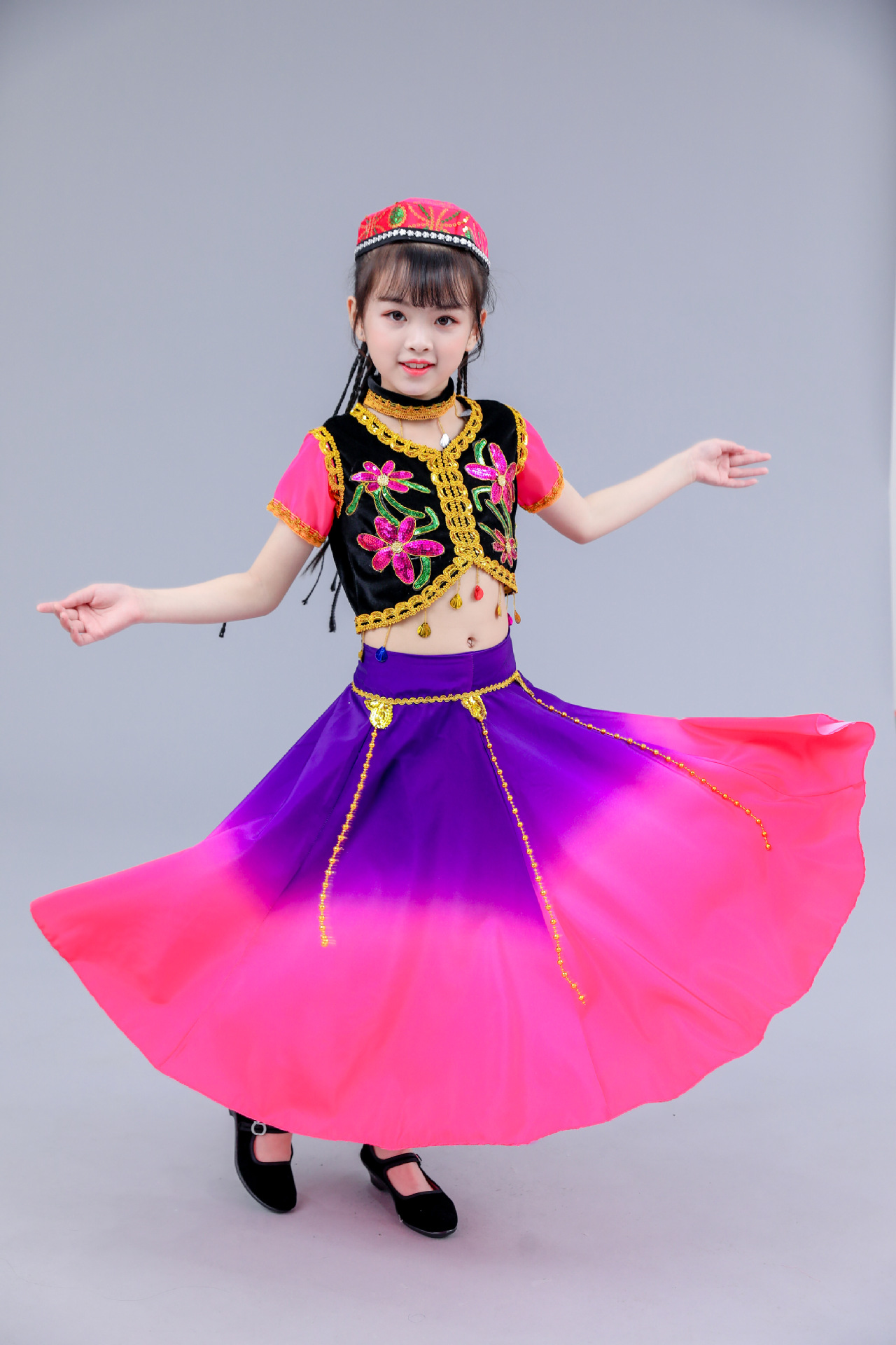 新疆舞蹈演出服儿童女童男童少数表演服塔吉克族舞裙服装幼儿