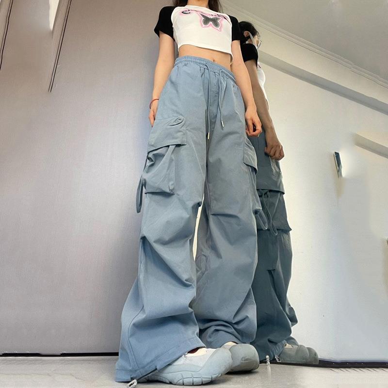 American Casual Pants for Women  Summer New Straight Draping Effect Wide-Leg Overalls High Waist Slimming Pants