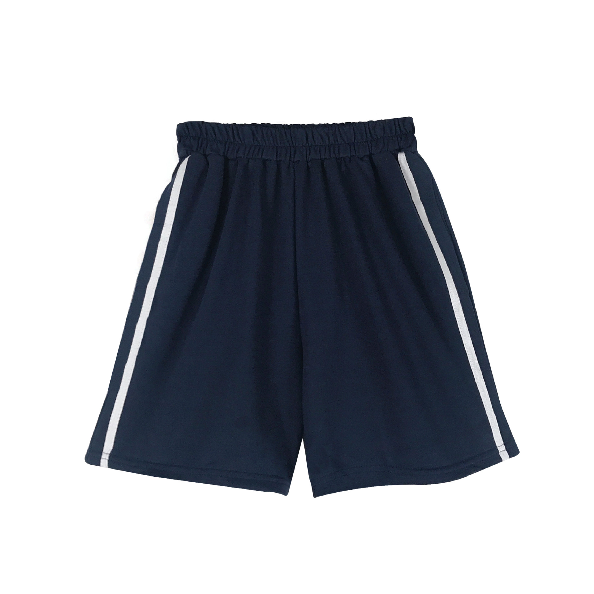 萌奶兔小妹-自制 侧面双条纹松紧腰运动短裤女宽松百搭休闲五分裤