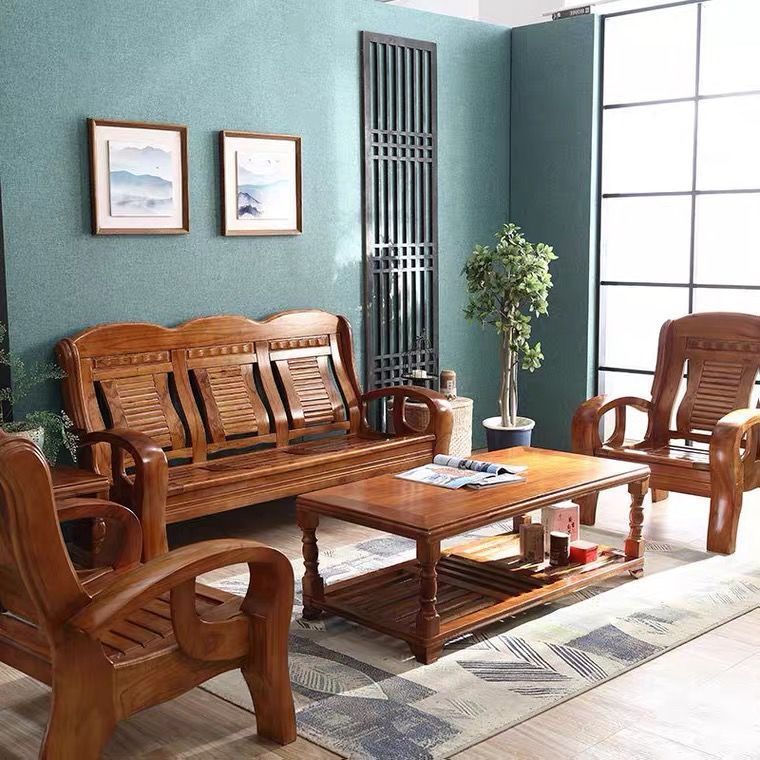 实木休闲沙发客厅组合苦楝木椿木便宜实惠组合农村木沙发便宜沙发