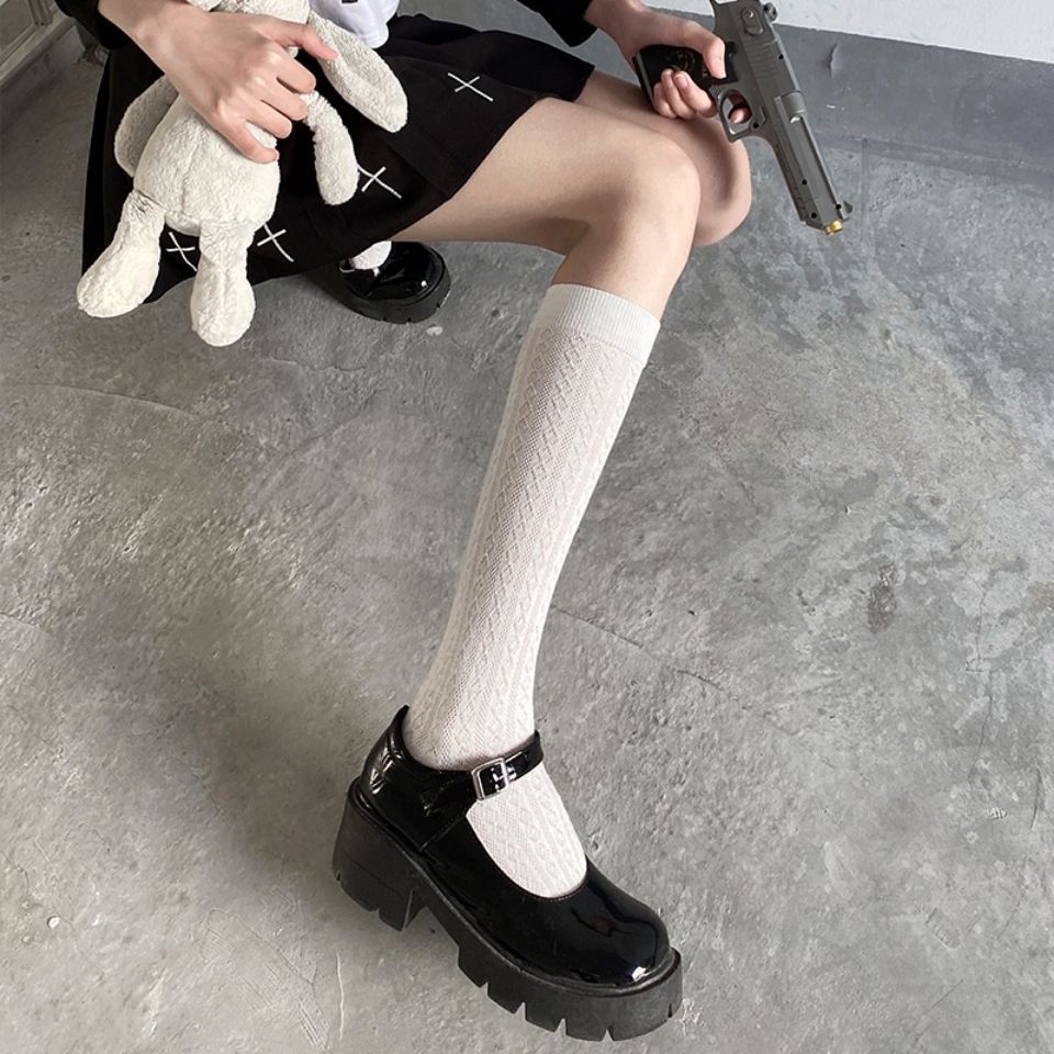 白色小腿袜学生长筒春秋款女夏薄jk蕾丝可爱日系袜子女春季学院风