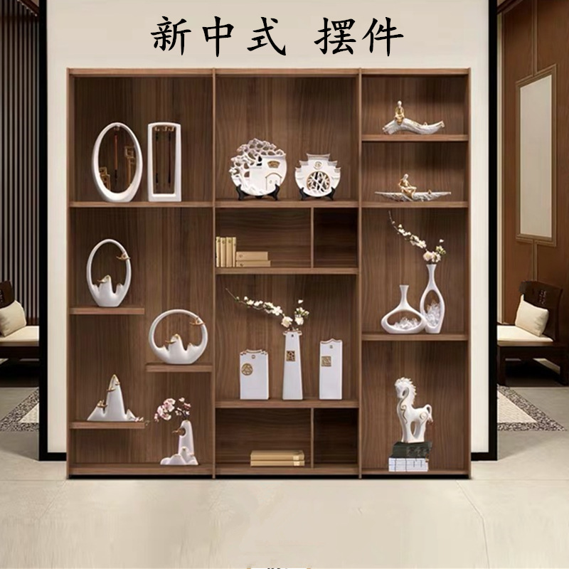 新中式摆件复古工艺品 玄关柜陶瓷花瓶干花仿真花客厅家居装饰品