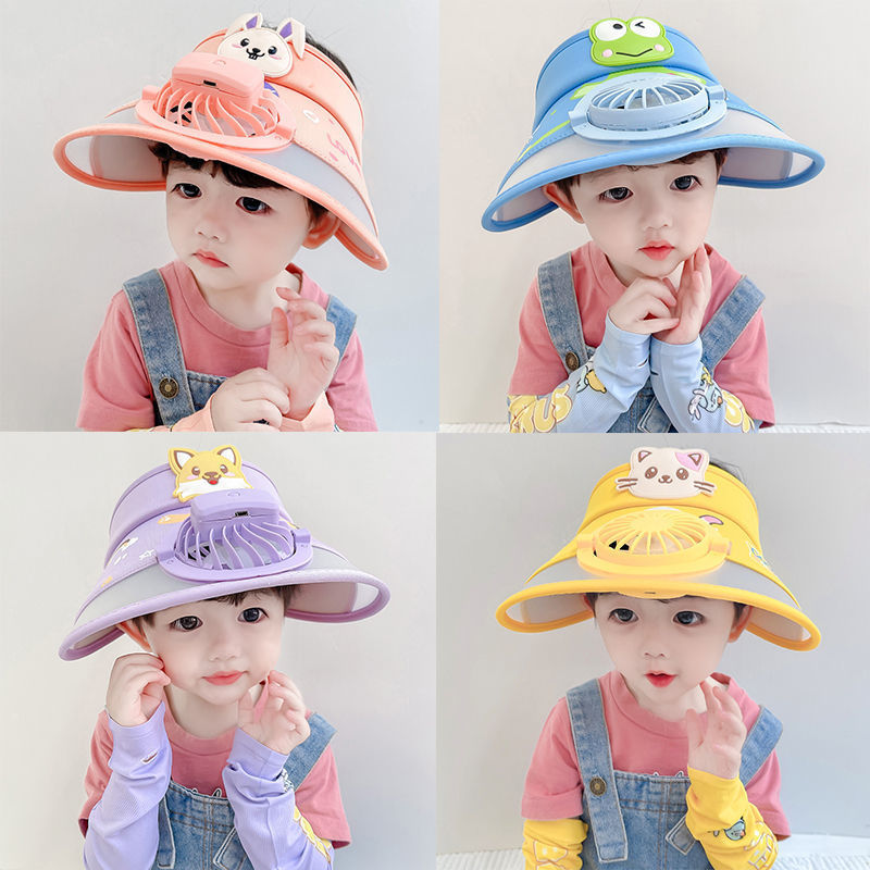 summer empty top cool hat children sun hat sun hat with fan hat baby thin sun hat big brim