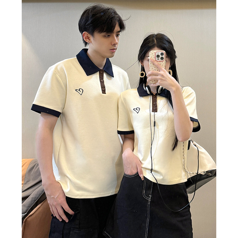 2024夏季新品男女学院风短袖新款情侣装polo领上衣-阿里巴巴