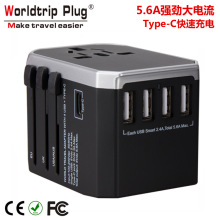 fast charge universal travel adapter with 4usb with Type-c