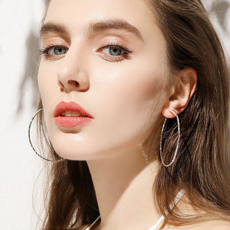 s925纯银大圆圈满天星耳环女欧美爆款高级感轻奢气质圈圈圆脸显瘦