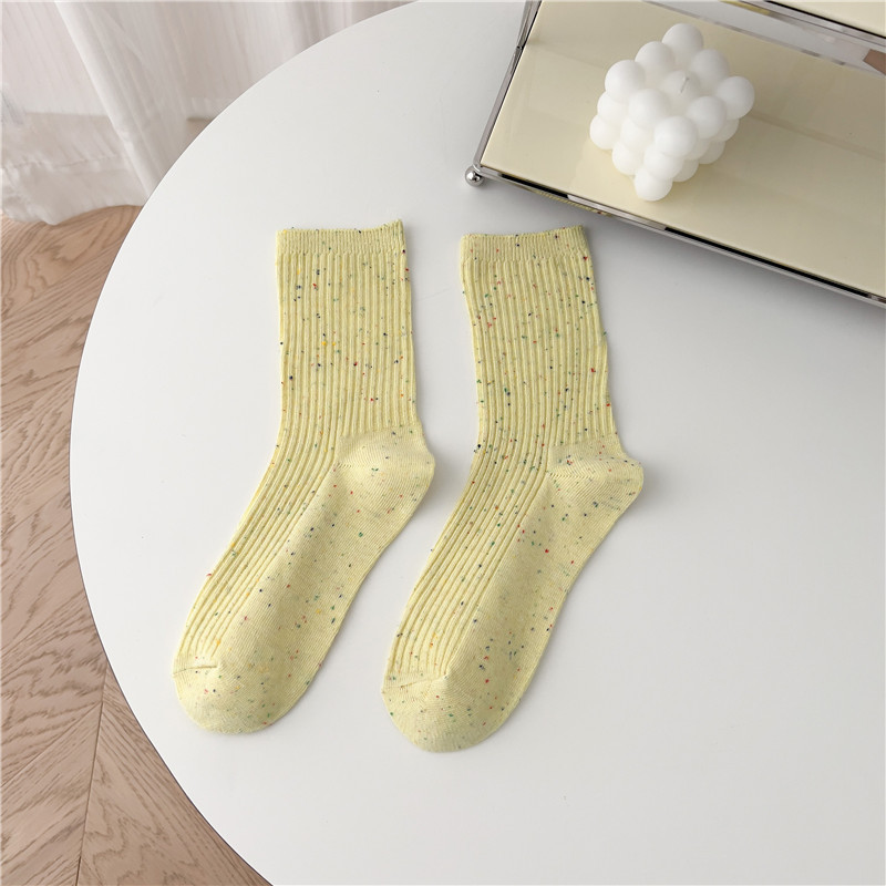 Autumn Socks Women's Japanese Style NEPs Yarn Tube Socks Japanese Style Solid Color Bunching Socks Double Needle Vertical Bar Socks