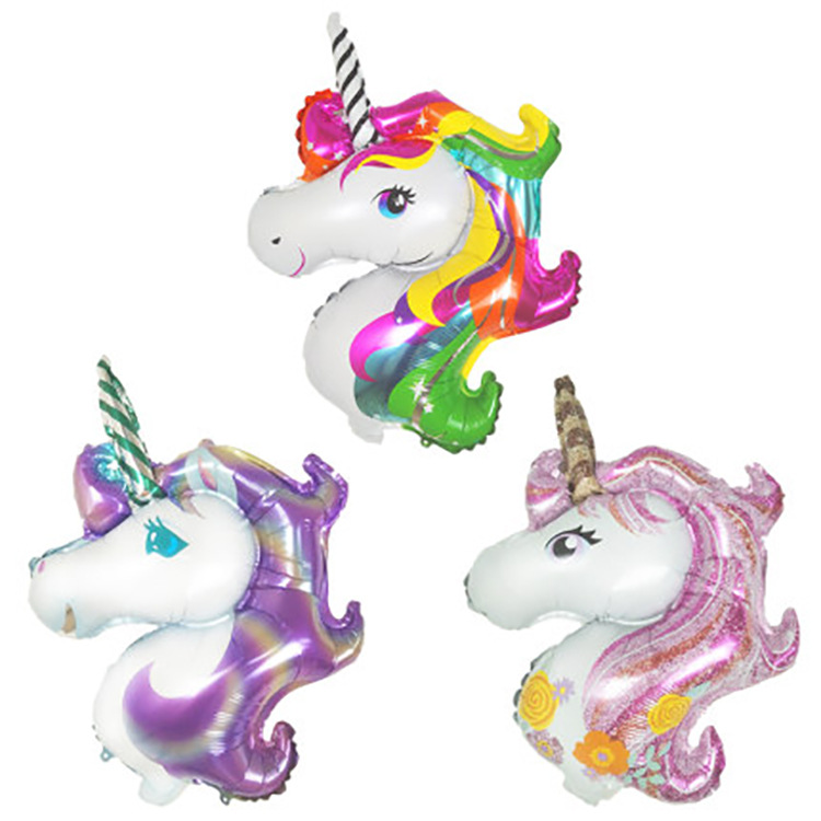 中号70cm独角兽气球彩色粉色紫色彩虹马宝莉小马生日装饰铝膜气球