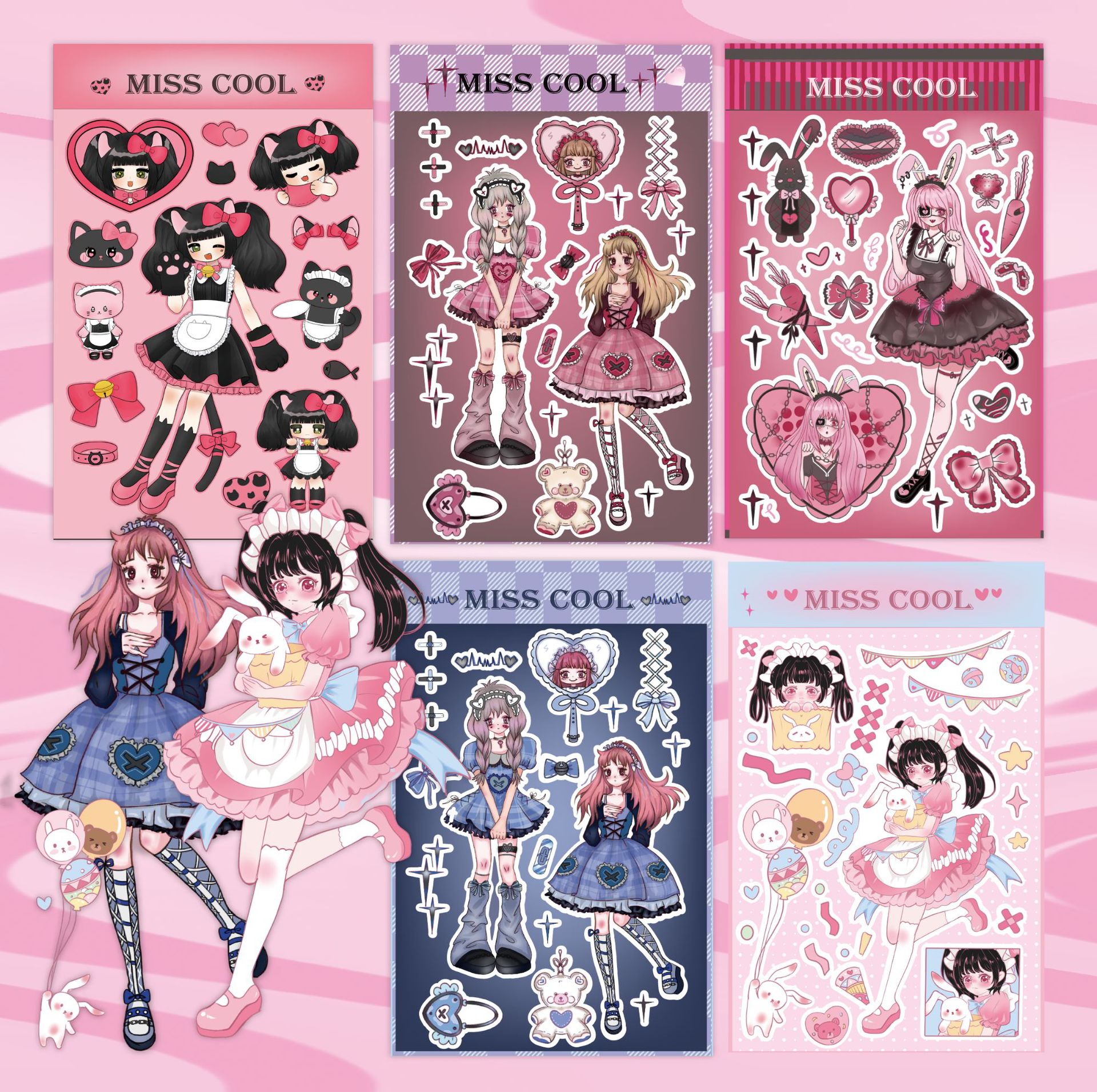 甜亚风人物咕卡贴纸卡通女孩手账手机壳笔记本二次元y