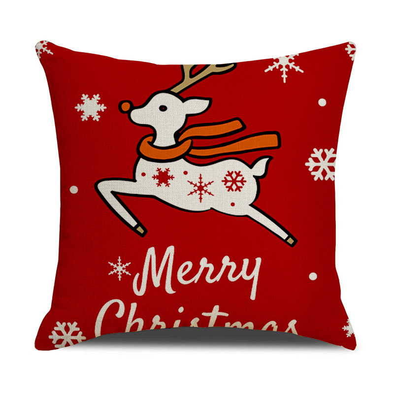 2023 New Cross-Border Christmas Pillow Cartoon Red Printed Elk Snowflake Sofa Bedroom Linen Cushion Cover