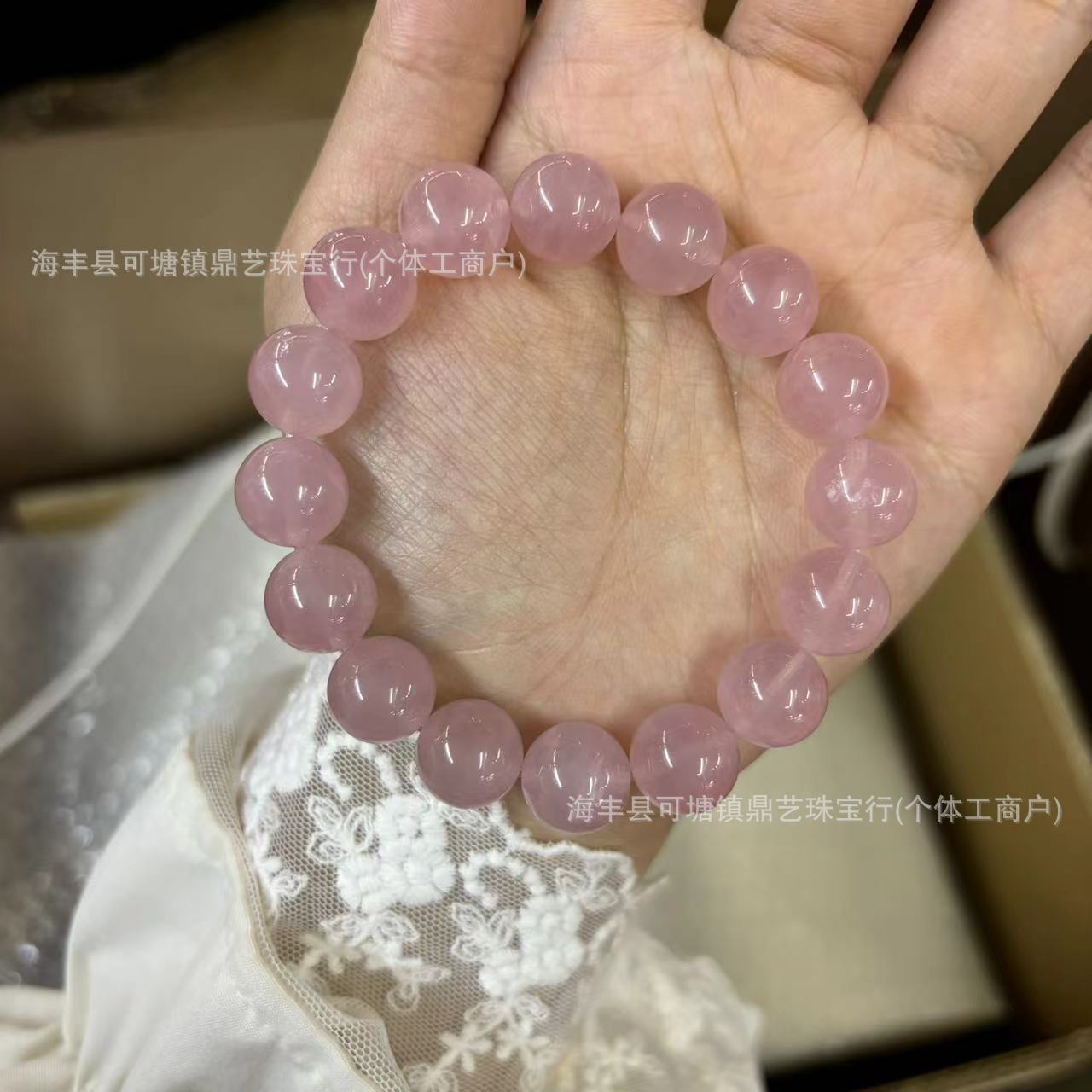 天然马达加斯加粉晶马粉圆珠单圈手链手串diy项链镶线配饰挂件