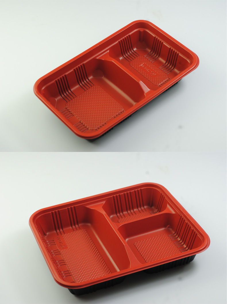 一次性快餐盒 多格红黑pp吸塑四格外卖打包盒 塑料五格饭盒批发