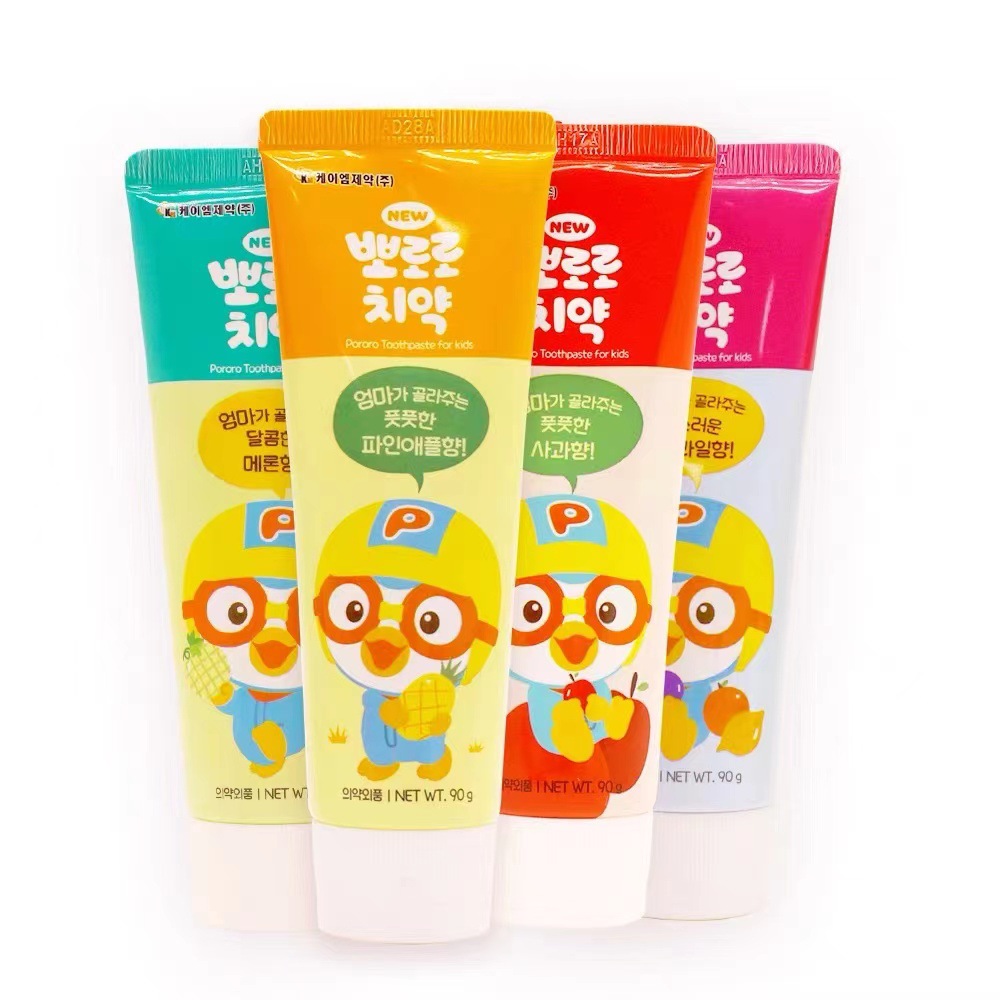 韩国pororo啵乐乐儿童牙膏宝宝男女孩低氟防蛀牙水果味2岁以上90g