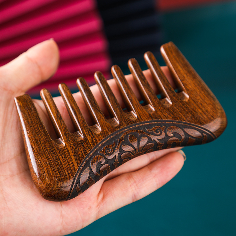 按摩梳头部经络梳檀木头皮按摩梳子天然金丝檀木梳宽齿乳腺梳