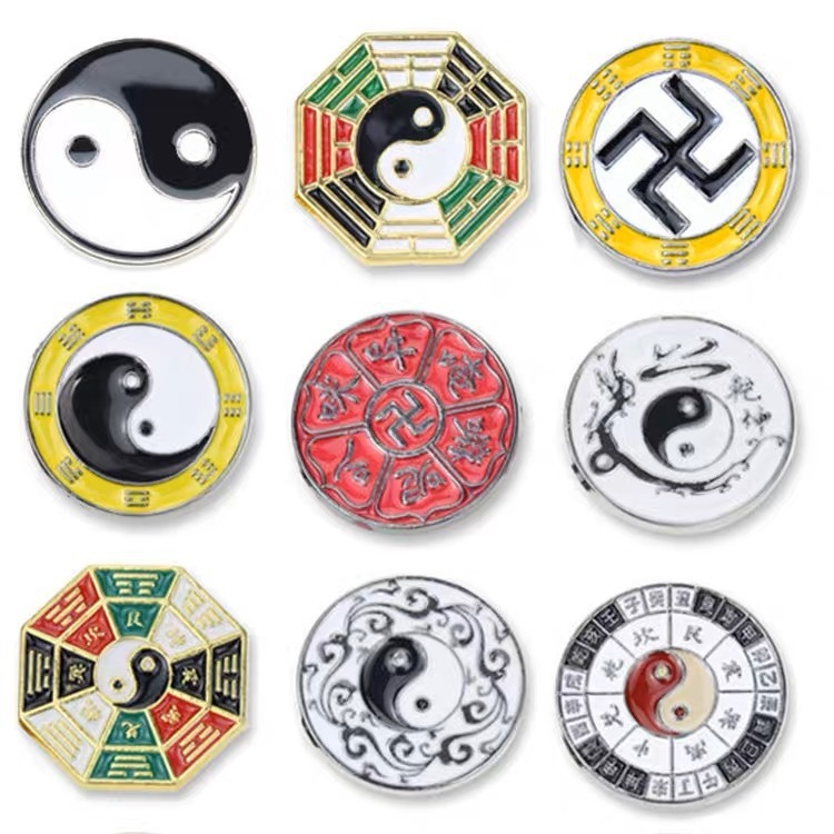 中国风万字符太极胸章挂件创意个性金属彩绘八卦胸针徽章定 制