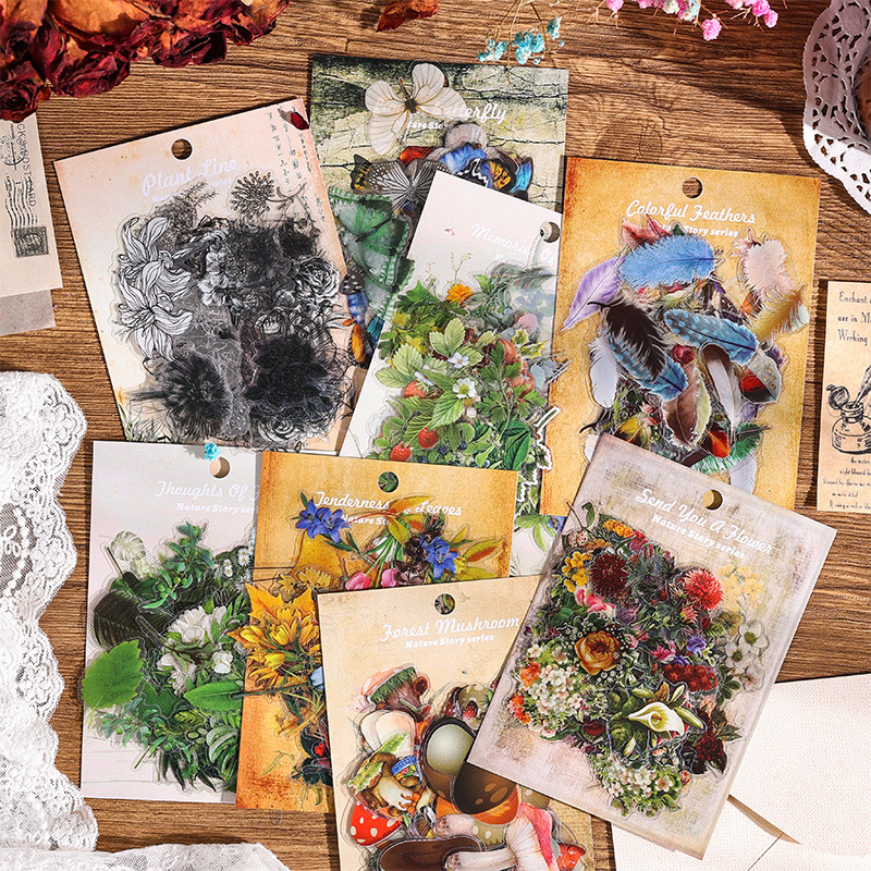 Yue Zhen Natural Season Hand Account Sticker Package Children's Notebook Stickers Creative Retro Plants Material Paper 60 Pieces