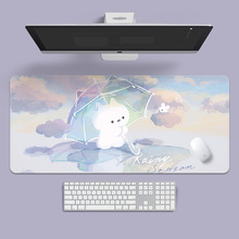 森系油画猫咪鼠标垫可爱大号桌垫女生办公电脑键盘超大耐脏高级感