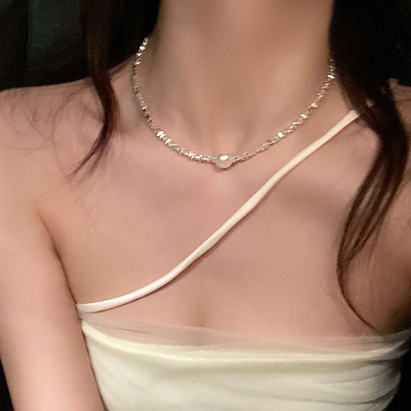 Little Red Book Same Style Silver Pearl Necklace High-Grade Niche Design Light Luxury Girl Birthday Gift Clavicle Chain