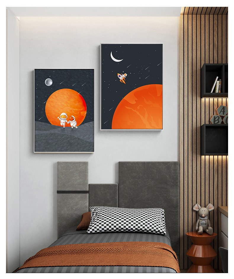 厂家发货现代简约卧室装饰画儿童房太空挂画男孩房间卡通墙画