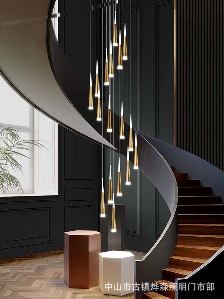 楼梯长吊灯别墅旋转loft公寓挑高客厅楼梯间灯复式楼大楼梯灯吊灯