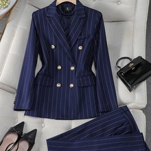 Fashion S-8XL Office Ladies Formal Pant Suit Set Women Blue