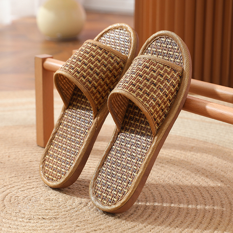 Linen Slippers Women's Summer Couple Household Indoor Floor Home Use Household Rattan Non-Slip Linen Slippers Men's Four Seasons Summer