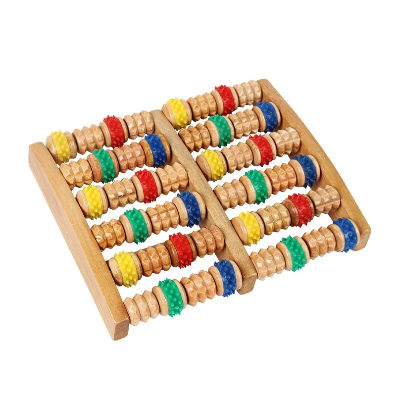 Color Six Rows Foot Bottom Wooden Wheel Massager Massage Roller Foot Massage Roller Foot Gift for Parents Massage Equipment