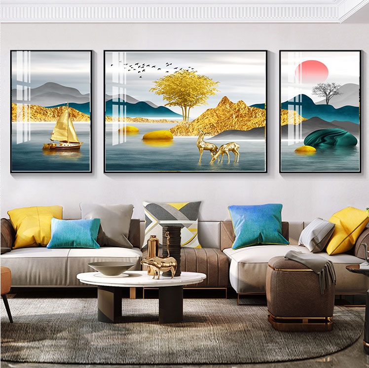 家大业大客厅装饰画现代轻奢晶瓷画沙发背景墙挂画2021年新款中式