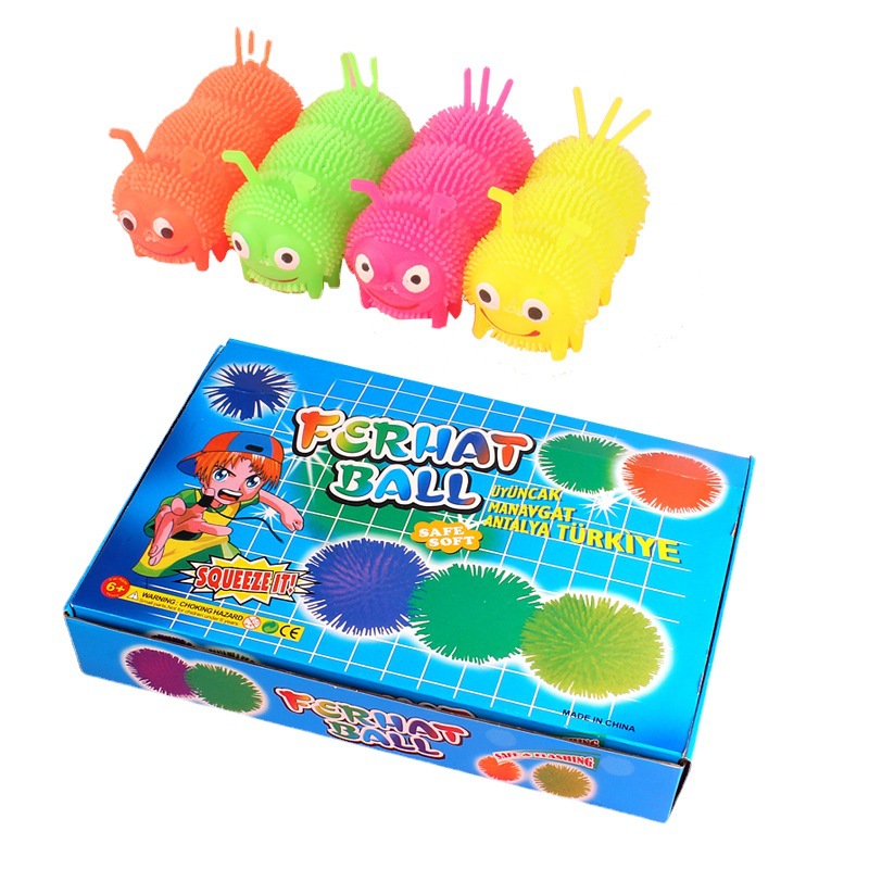 Flash New Exotic Toy Luminous Hairy Ball Luminous Three-Section Caterpillar Vent Flash Hairy Ball