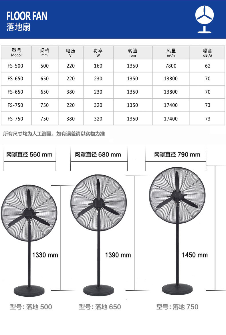 750工业风扇牛角扇落地风扇 车间大风量通工业风扇 铝风叶落地扇
