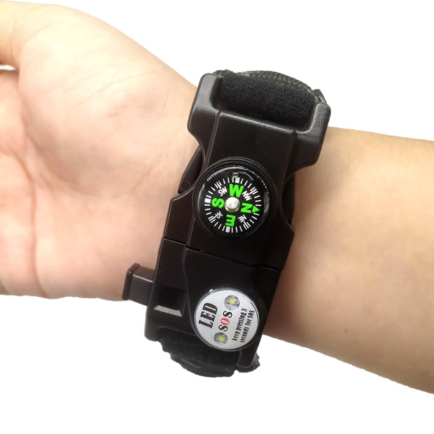 时尚户外欧美流行野营手表 伞绳编织野外探险求生打火石登山表