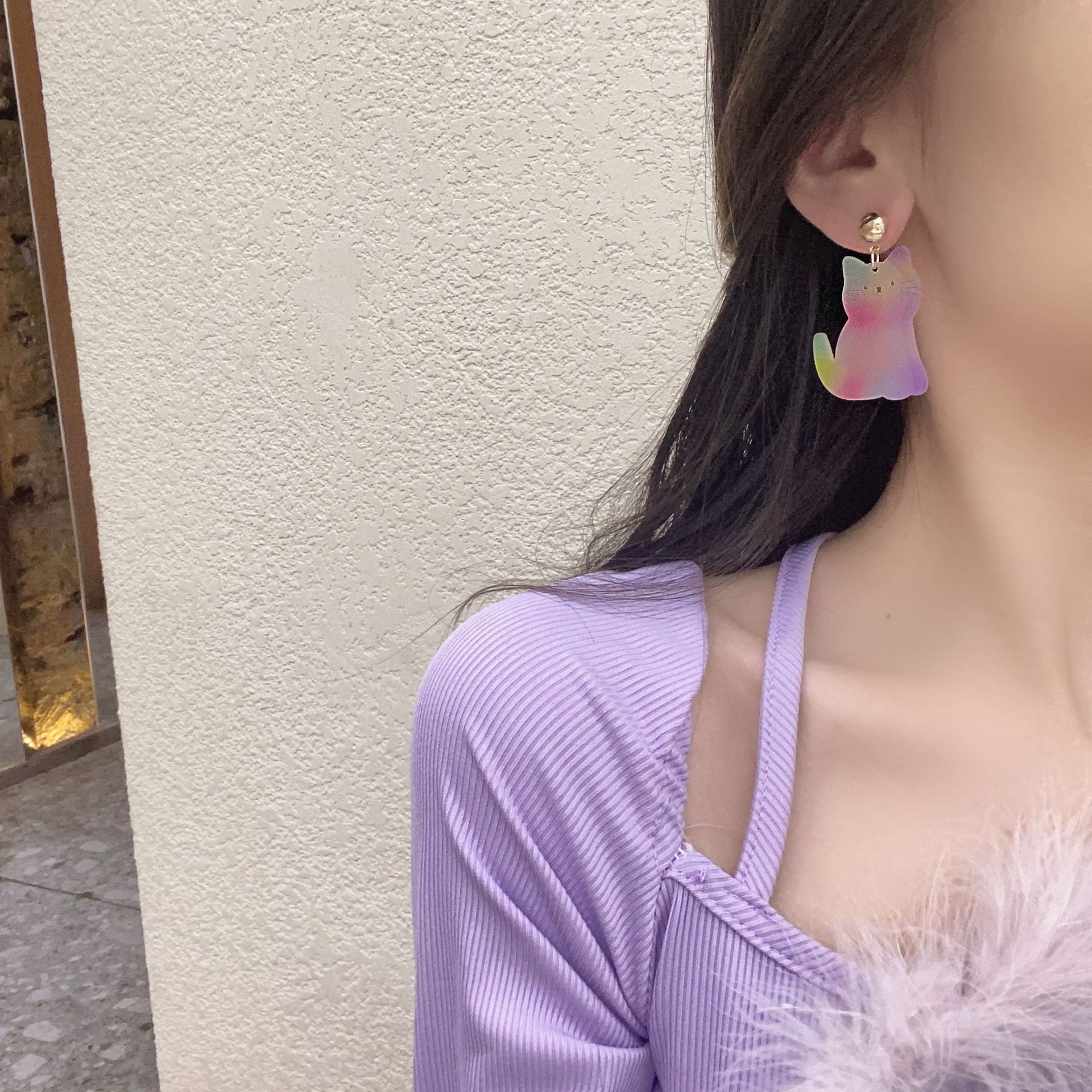 New Creative Earrings Popular Acrylic Rabbit Cat Cartoon Earrings Korean Niche Cute Animal Stud Earrings for Women