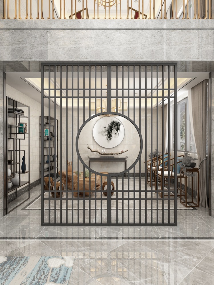 新中式铁艺屏风简约家用客厅玄关入门遮挡办公室店铺不锈钢隔断墙