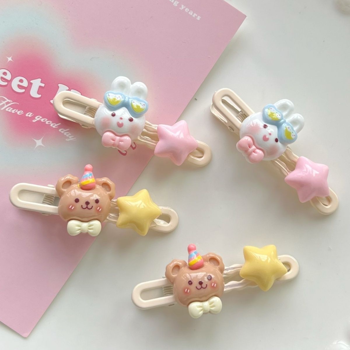 ins可爱小熊小兔椭圆鸭嘴夹甜美少女心卡通侧边夹刘海边夹头饰女