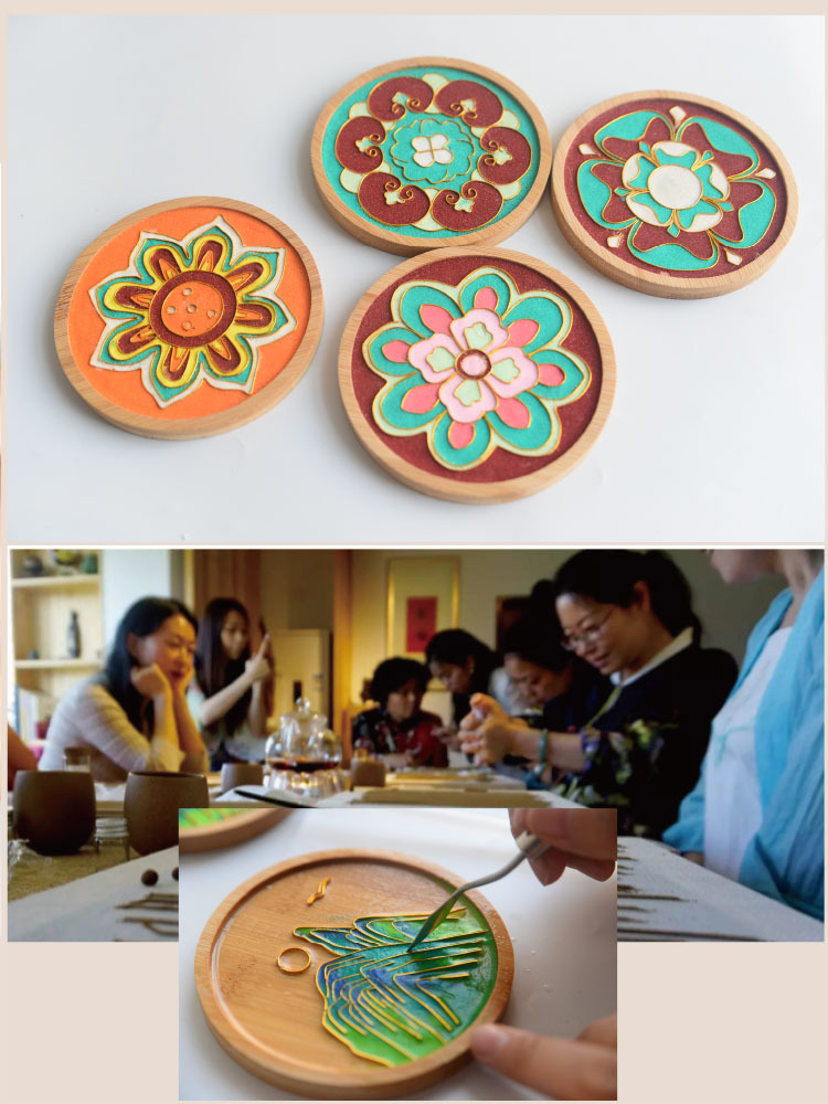 千里江山杯垫景泰蓝掐丝珐琅画学生团体活动非遗手工diy材料包