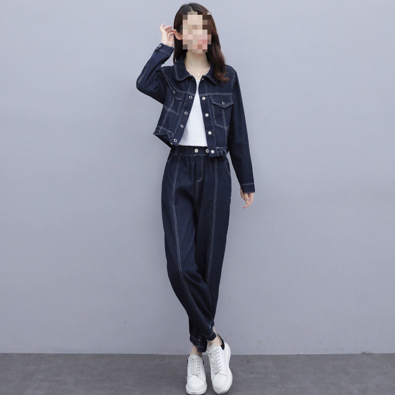 复古牛仔套装女2022春秋新款休闲时尚小个子显高气质轻熟风两件套
