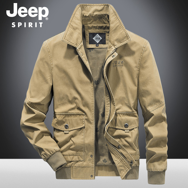 正品秋季外套2024年新款男春秋翻领男士纯棉休闲工装夹克-阿里巴巴