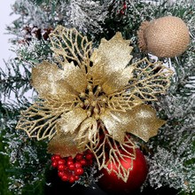 藤条挂件镂空CM圣诞配件花环圣诞树16金粉花朵DIY厂家装饰