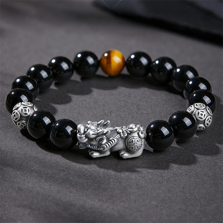 天然黑曜石diy设计男款貔貅手链手工穿珠送朋友生日礼物-阿里巴巴