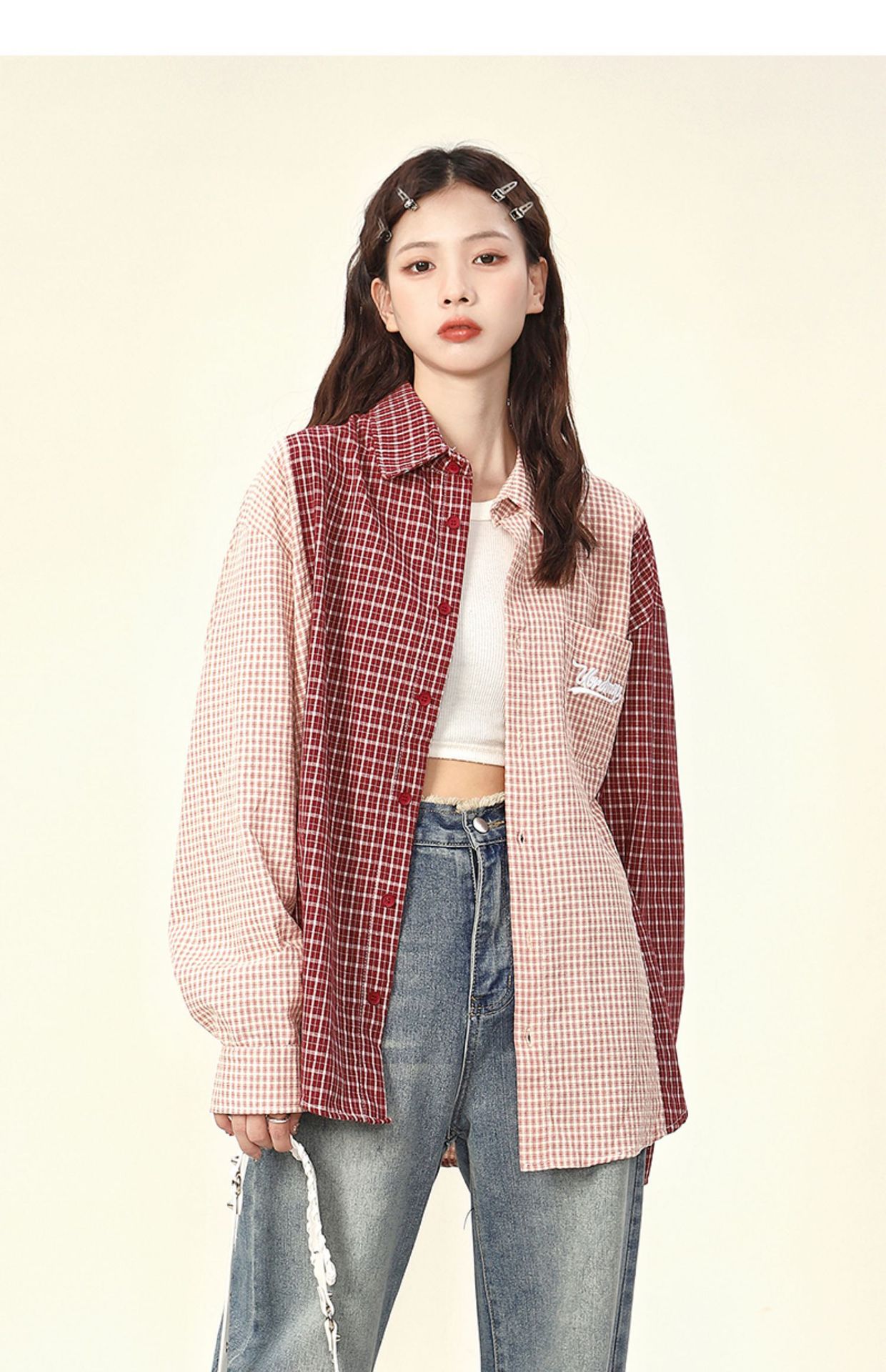 2024新款女士格子短袖衬衫夏天中青年夏装休闲短袖夏衬衣女装