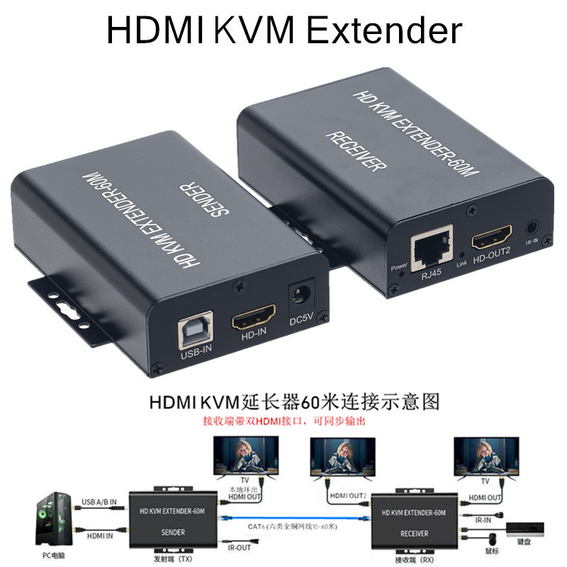 60M High Definition Hdmi Kvm 60M Extender Network Cable Rj45 to Hdmi Usb Extender Dual Output