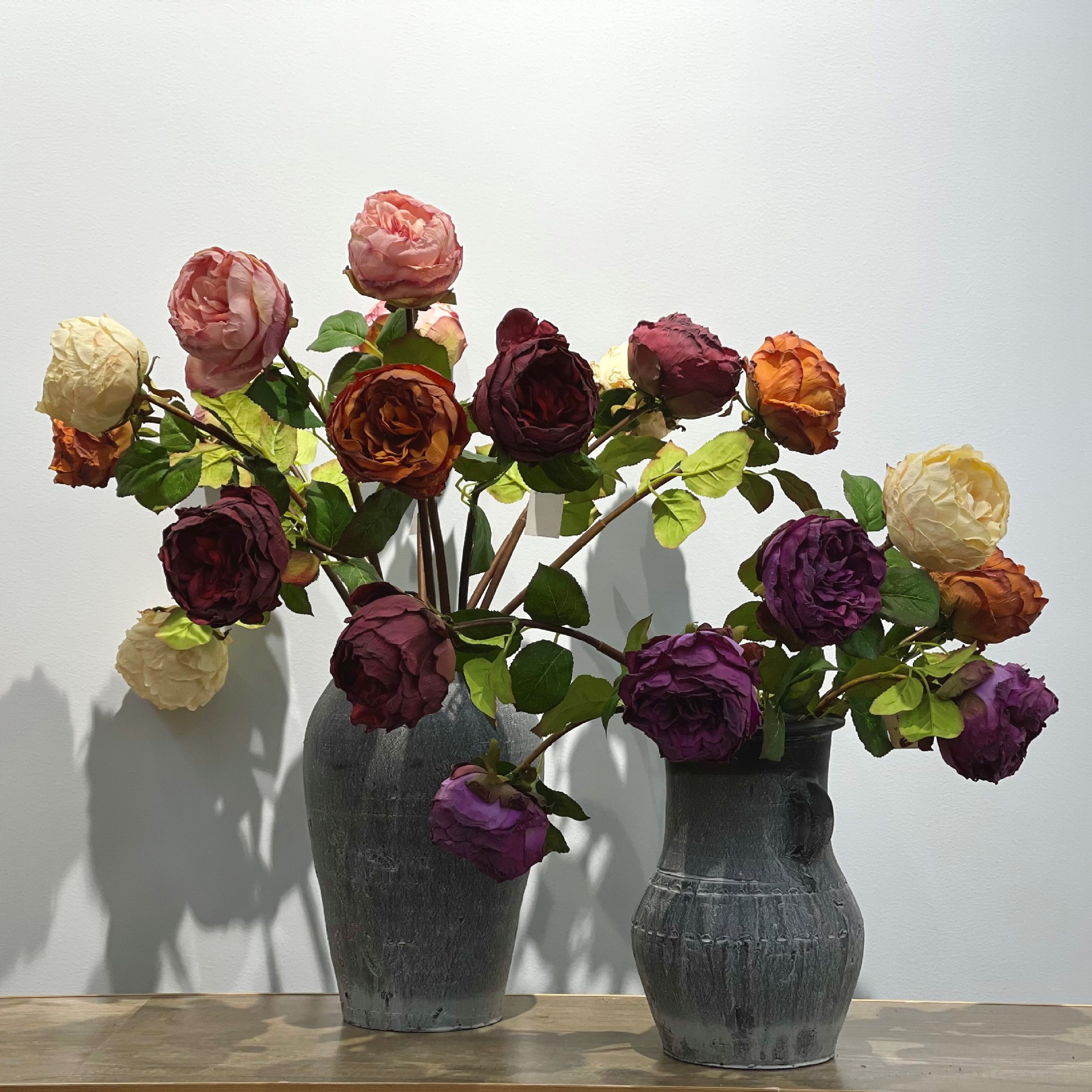 仿真玫瑰 复古烤边焦边单支玫瑰花 欧式油画蔷薇花婚庆婚礼仿真花